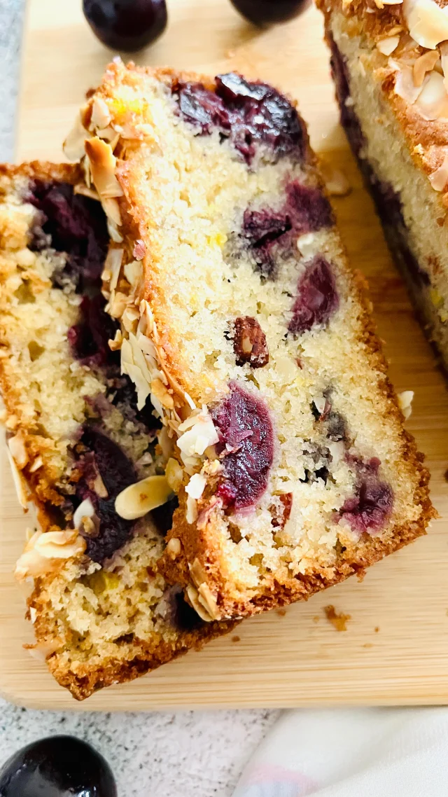 Cherry Almond Cake, Eggless is a delicious, moist cake full of almonds and fresh cherries. To bake it without eggs I add thick yogurt along with leavening agents. This results in a cake that has an amazing soft crumb. What I like about this recipe is that you can bake it in a round, square, rectangle or loaf tin. When serving this cake for tea, I prefer to use the loaf tin. \#egglessbaking \#cherrycake \#almonds \#homebaked \#easycakerecipe PRINTABLE RECIPE: https://mayuris-jikoni.com/2026/03/08/cherry-almond-cake-eggless/ INGREDIENTS REQUIRED FOR CHERRY ALMOND CAKE SERVES 8 \* 1 cup all purpose flour \* ½ cup almond flour \* 1 cup fresh cherries, pitted 150g whole \* ¾ cup sugar \* ¼ cup butter salted \* ½ cup plain yogurt thick \* ½ cup milk \* 1 tsp baking powder \* ½ tsp baking soda \* 1 tsp vanilla extract /essence \* 1 tbsp lemon zest optional \* ⅛ tsp salt \* ¼ cup almonds chopped \* 2-3 tbsp almond flakes/sliced \* extra butter for greasing the tin \* extra flour for dusting the tin